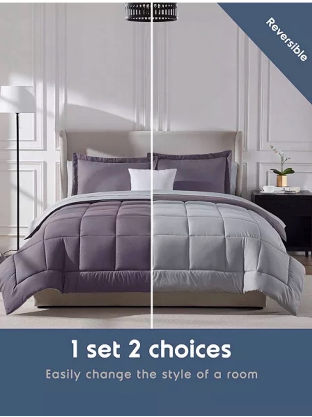 NEST Fragrances Lavender and Light Gray Reversible Comforter Set - Picture 5 of 7